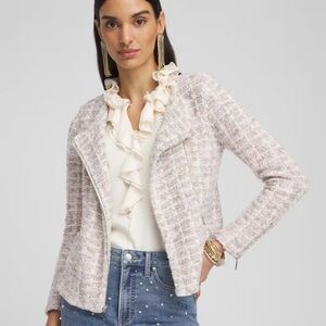 Chicos Tweed Jacket with Zipper Details